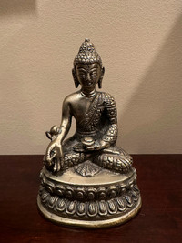 Vintage Tibet White Copper Buddhism Statue 6” tall