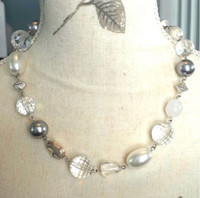 Vintage clear, white and silver bead necklace
