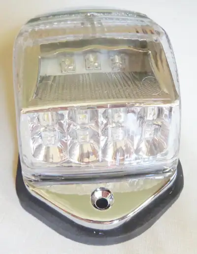 STILL IN BOX ! , 12V , 17 CLEAR LEDS , 2 HARD WIRED WIRES , WITH WATERPROOF PAD AND SCREWS , CHROME...