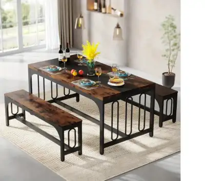 NEW 55" wooden Dining kitchen Table Set  3 Piece Table + 2 Bench, View more