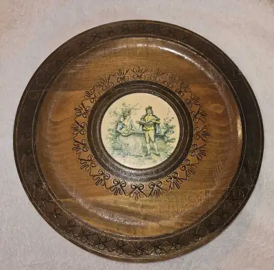 2 Vintage Polish Folk Art Wood-Carved Plates, View more