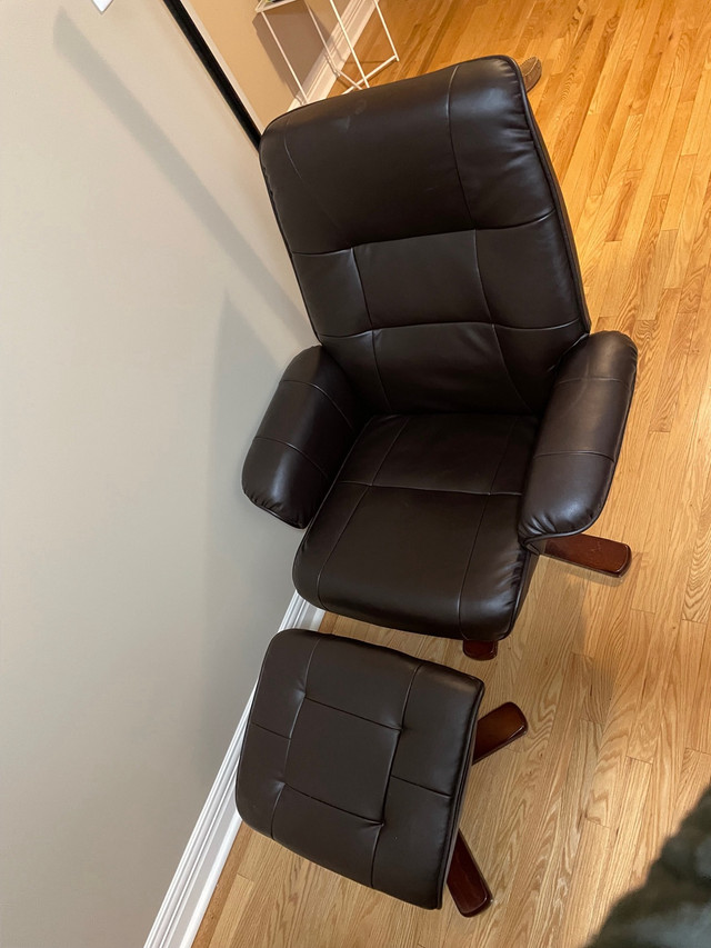 Leather swivel chair with footstool in Chairs & Recliners in St. John's - Image 2