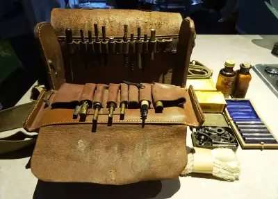 vintage antique GUN CLEANING SET in LEATHER CASE England SPORTSMAN … fantastic set of quality vintag...
