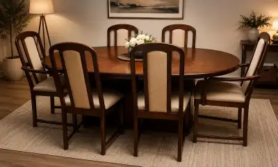Dinning set  table with six chaise wood, View more