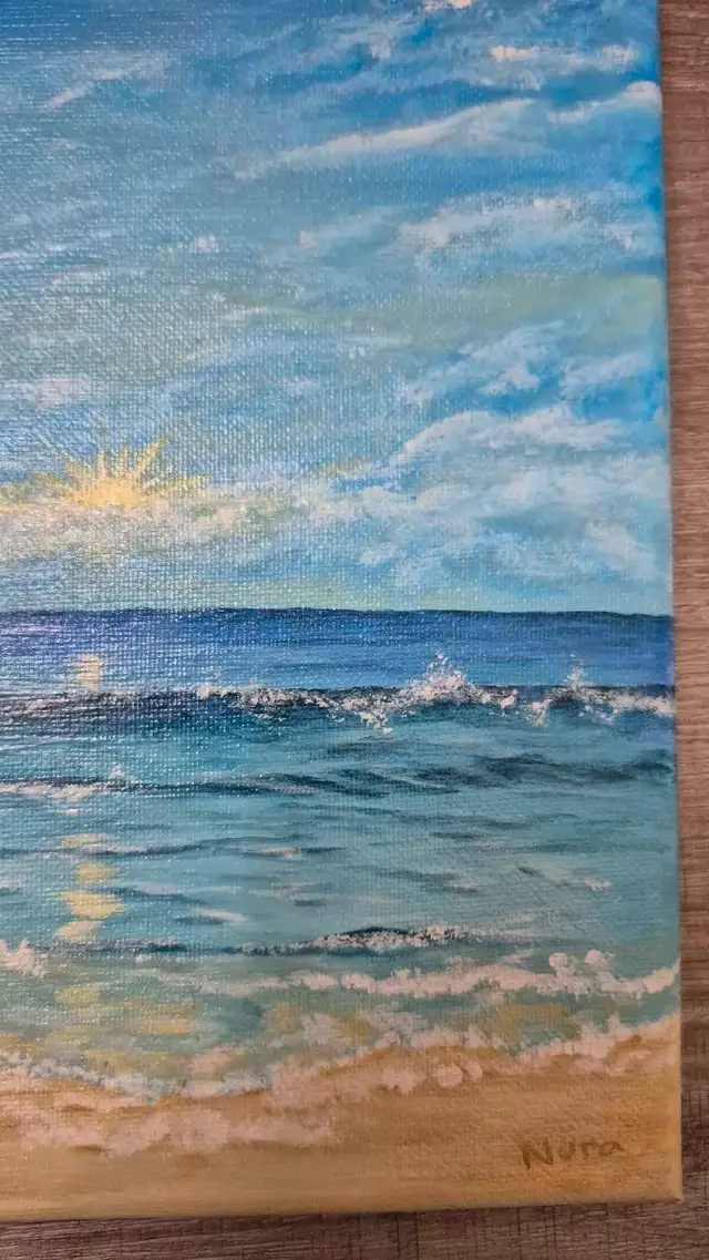 Handmade Blue Beach Acrylic Painting (8x10in)63234963160323124