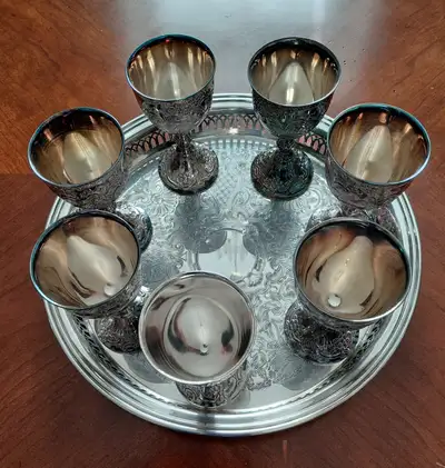Vintage Ornate Silver Plate Wine Goblets with tray – SW Cgy, View more