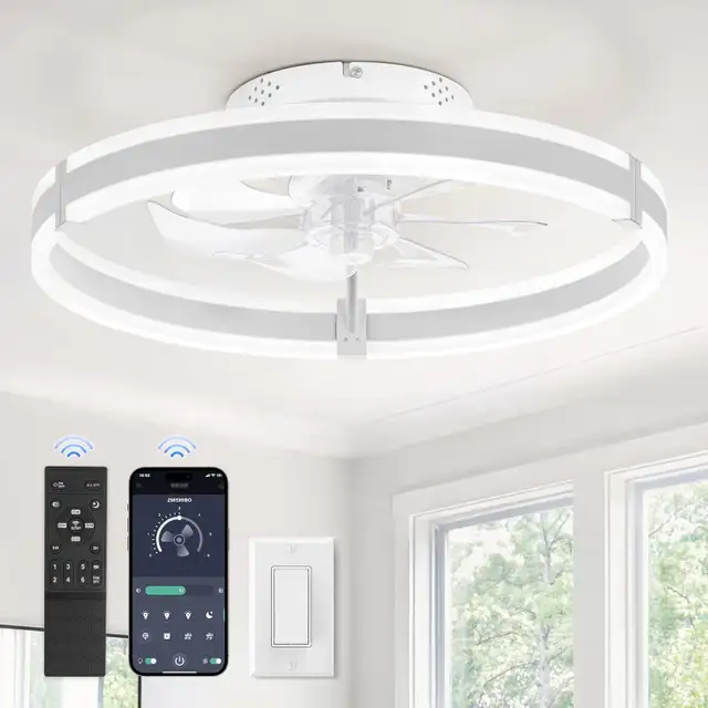 ZMISHIBO Brown Flush Mount Ceiling Fan with LED Light, 6 Speeds, in Indoor Lighting & Fans in Mississauga / Peel Region - Image 7