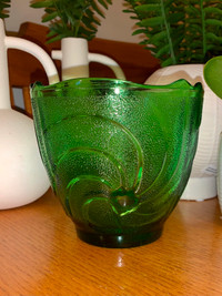 Vintage Green Star Swirl Glass Pot / Planter by E.O. Brody Co.