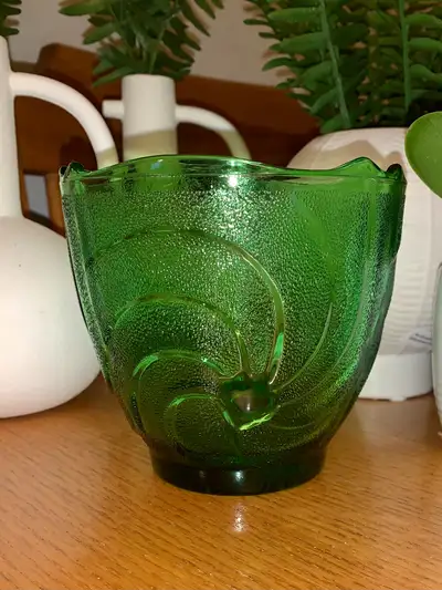 Vintage Green Star Swirl Glass Pot / Planter by E.O. Brody Co., View more