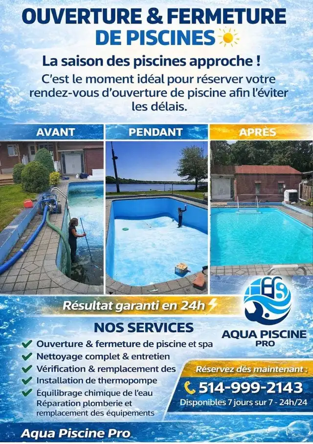 fermeture , ouverture de piscineet spa 5149992143 in Hot Tubs & Pools in City of Montréal - Image 2