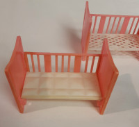 Vintage 1970s Pink plastic dollhouse child beds, 1 matress