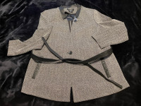 Dress Work Blazer Jacket Faux Leather Trim and Belt Size 12 New