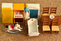 1970s Fisher-Price Dollhouse Mom and Furniture 
