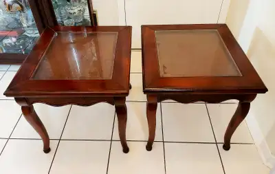 Vintage Real Wood Glass & Woven Cane Accent End Tables, View more