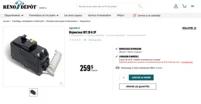 Square D Disjoncteur bipolaire 20 A QO GFCI