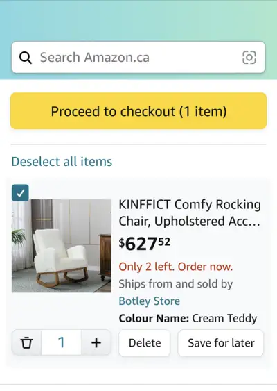 Beige Fabric 35*28*33 Inches Rocking chair, contemporary style. Comfy Rocking Chair, Upholstered Acc...