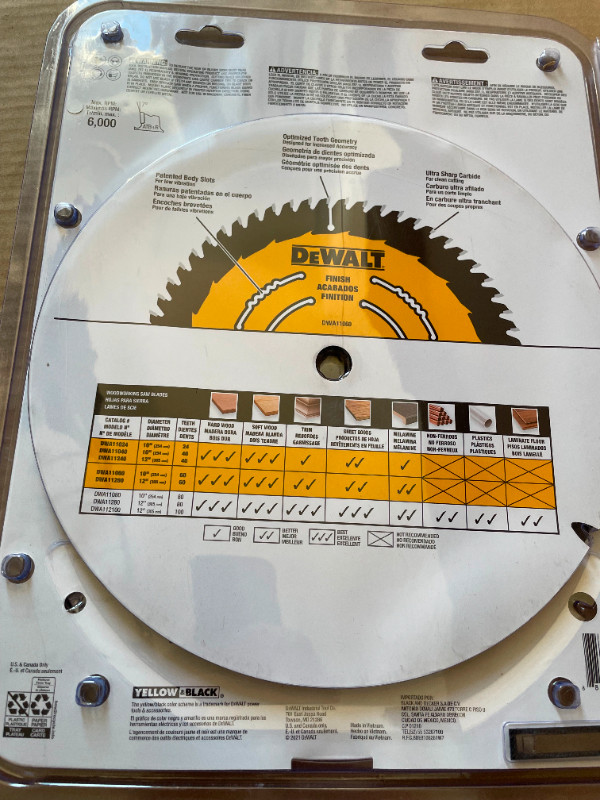 2 lames 10p 40t / 60t dewalt scie circulaire, banc de scie neuf dans Outils électriques  à Longueuil/Rive Sud - Image 2