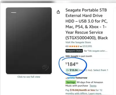 5TB Seagate External hard drive with case, View more