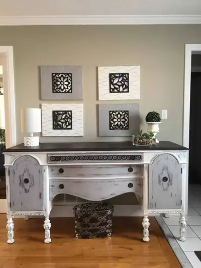 Antique Farmhouse solid wood cream white grey Sideboard Buffet, View more