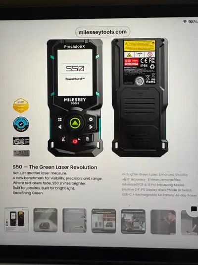 Milesey S50 green beam laser measure. New, never used, won at golf tournament . $100.00 or best offe...