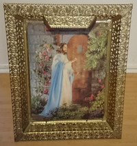 Vintage Jesus 3D Brass Framed Picture Hologram Knocking at Door