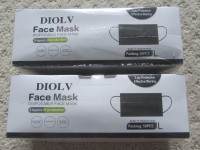 Sealed Diolv Black Disposable Face Masks - 50 Pack, 3-Ply
