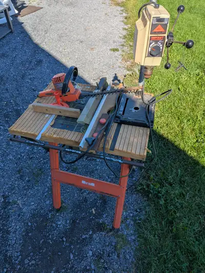 Table saw, drill press, hedge trimmer, View more