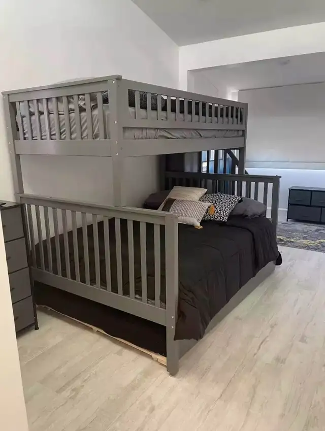 Grey Trundle Bunk Bed Single Double with Single Trundle in Beds & Mattresses in Oshawa / Durham Region - Image 2