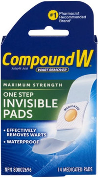 Compound W One Step Invisible Pads, Salicylic Acid Wart Remover,
