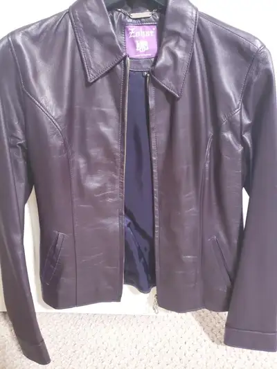 Womens Purple Leather Jacket Medium Cropped, View more
