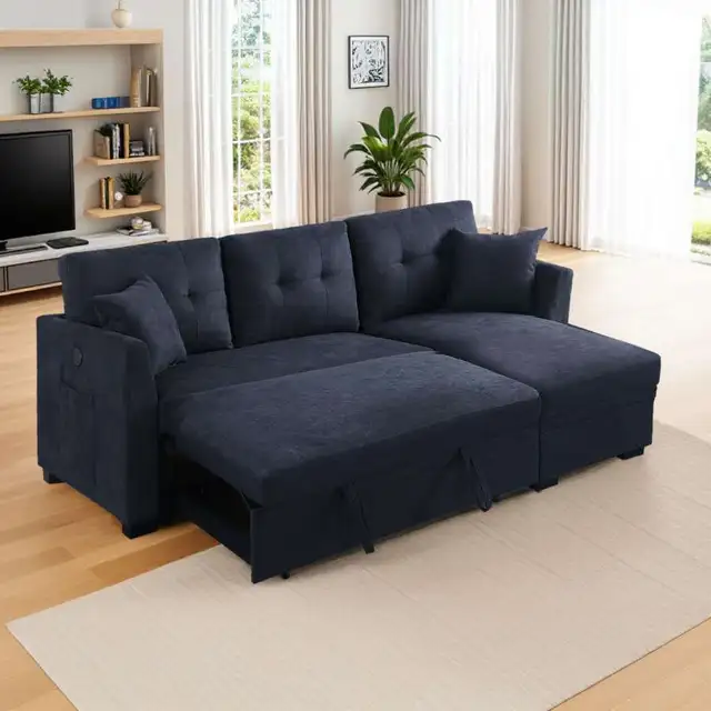 Reversible Sleeper Sectional Sofa Storage and Pull Out Sofa Bed