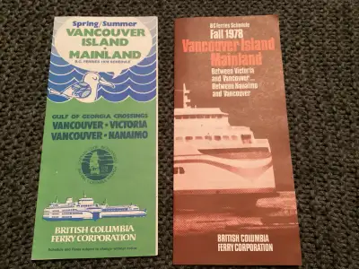 Two 1978 Schedules and fares between Vancouver Island and the mainland. See others listed.