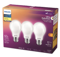 Philips LED Ultra Definition 60W A19 Soft White Glass Frosted 3-