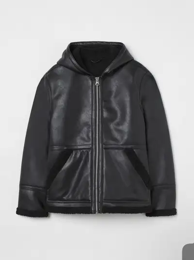 H&M Black Faux Leather Jacket Large, View more