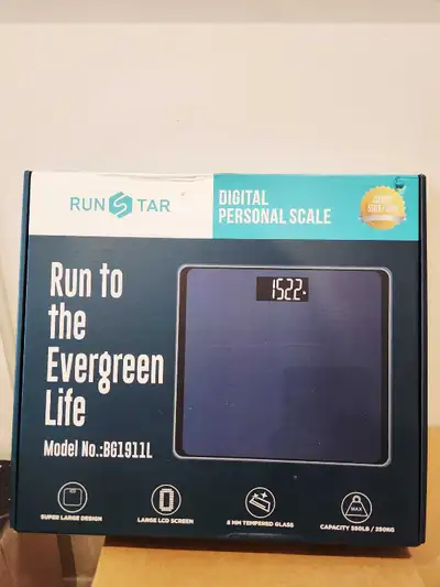This is a Runstar digital personal scale. It has a super large design with a large LCD screen. The s...