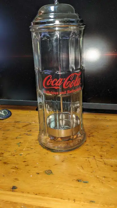 Offering a glass and metal Coke, Coca-Cola Straw holder collectible. Asking $20 or best offer.