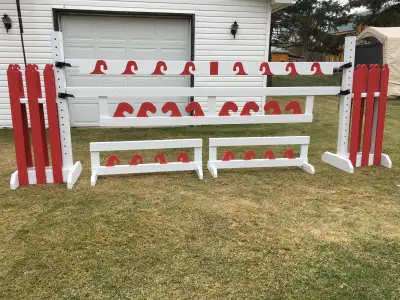 I have one brand new horse jumps left for sale. the standards are 5ft. high and the gate and plank a...