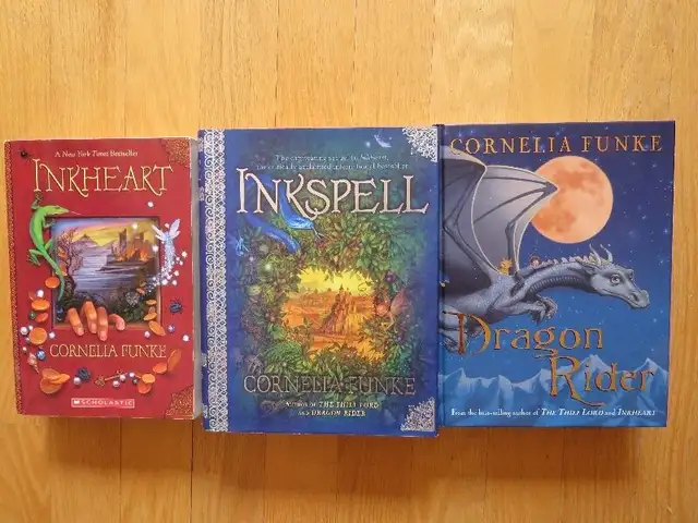 Inkheart, Inkspell, and Dragon Rider books by Cornella Funke