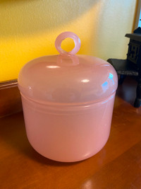 Vintage Opaline Pink Color Glass Vanity Jar with Swirl Finial