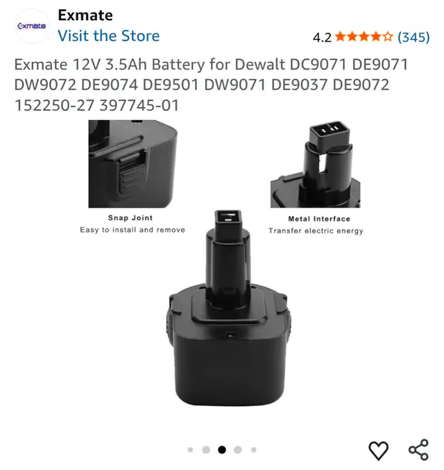 Exmate 12V 3.5Ah Battery for Dewalt DC9071 DE9071 DW9072 DE9074  in Power Tools in Oshawa / Durham Region - Image 4