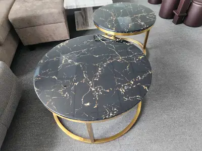 Modern Black & Gold Nesting Coffee Tables | Faux Marble Top , View more