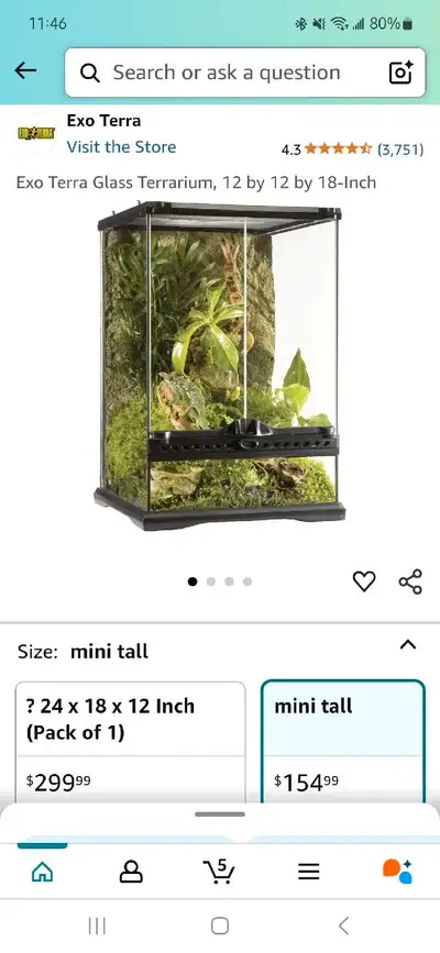 This is an Exo Terra glass terrarium, sized at 12x12x18 inches, perfect for small reptiles or amphib...