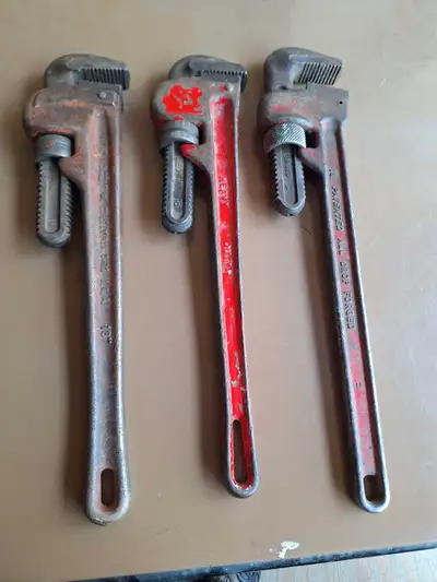 THREE 18" PIPE WRENCH , View more