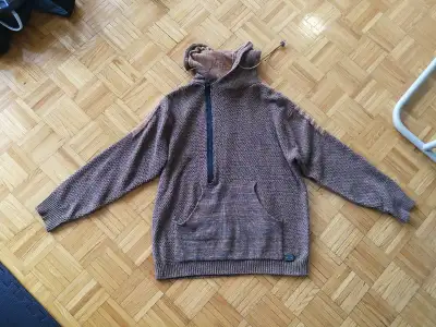 Men's Large Brown Knitted Hoodie Sweater with Unique Zipper, View more