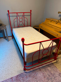 Twin bed with box spring and frame