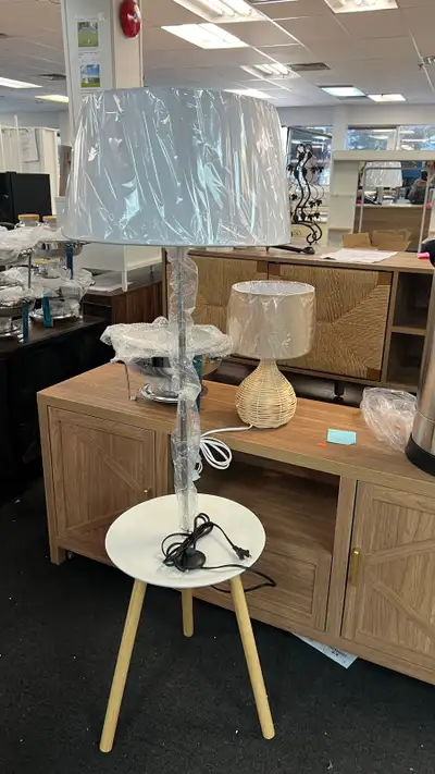 Floor Lamp with Shelf, Beechwood/Fabric, Beech/White, 40 x 40 x , View more