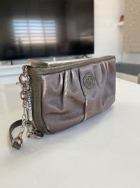 Tory Burch Gray silk and leather wristlet