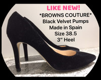 WOW!*BROWNS COUTURE*Black VELVET Pumps*MADE IN SPAIN* Size 38.5*