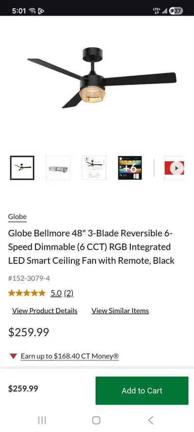 Globe Bellmore Ceiling Fan, View more