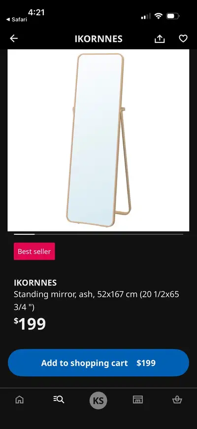 Ikornnes standing mirror -ASH color, View more